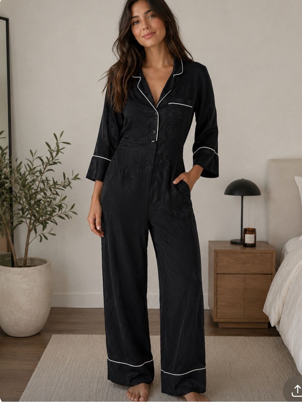 Reformation Black One Piece Satin Jumpsuit Pajamas Women’s 4